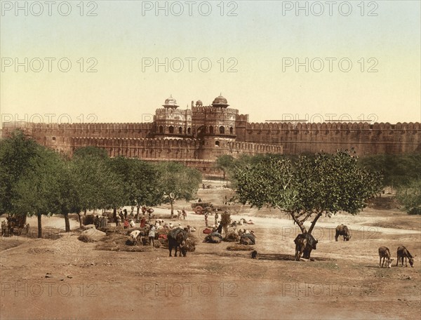Agra, the Fort, India, digitally restored reproduction from a 19th century original, record date