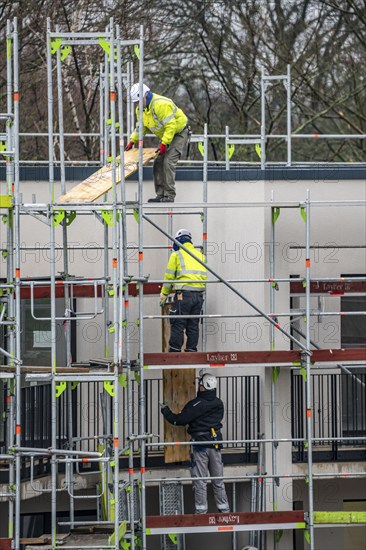 Construction site, scaffolding, dismantling of scaffolding on a residential building, Germany,