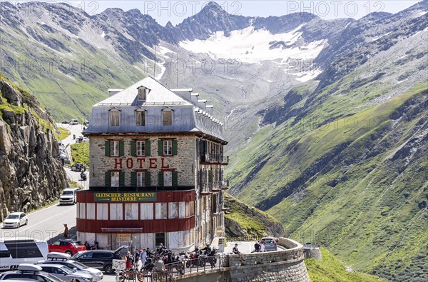 Hotel Belvédère on the Furka, the most famous pass hotel in the world. The building is closed and