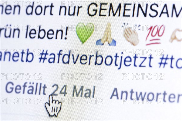 Symbolic photo on the topic of banning the AFD. The hashtag afdverbotjetzt can be read in a comment