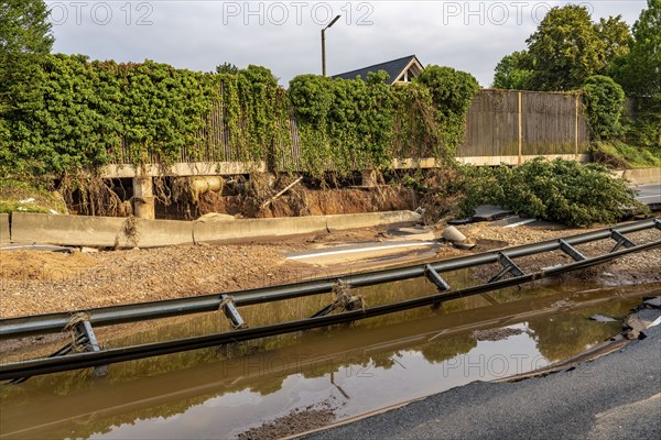 Flood on the Erft, here the federal road B265 destroyed by the water, Erftstadt, North