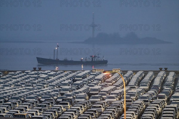 Parking space for import vehicles, hundreds of Hyundai Ioniq, electric cars, waiting for onward