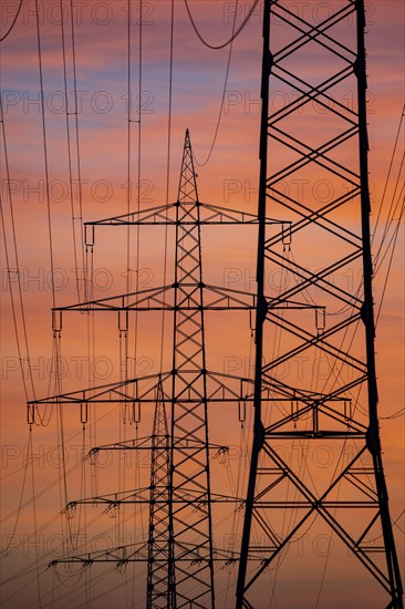 Extra-high-voltage lines, 380 KV, power line, the electricity comes from the Rhenish lignite mining