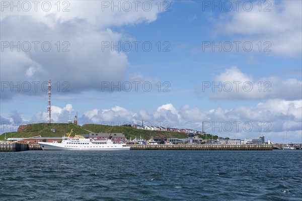 View from south-east to harbour facilities, Unterland and Oberland, offshore island Helgoland,