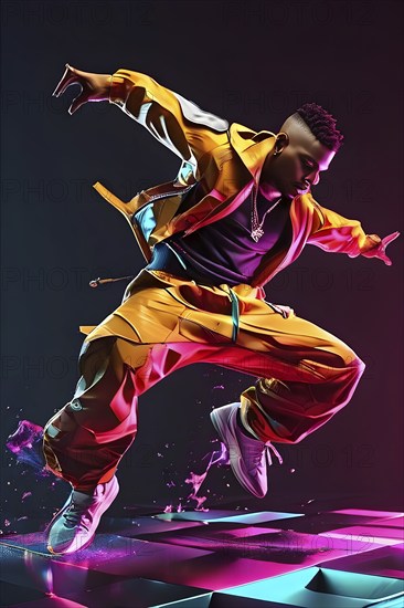 Olympic breakdancer transformed into fluid abstract shapes, AI generated