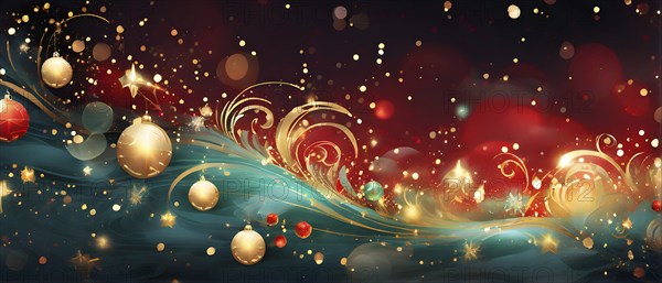 Abstract wallpaper illustration of Christmas symbols for gift cards, swirling shapes and lines, in