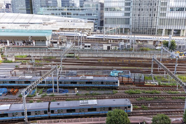 Shinkansen trains and regional trains at Tokyo Station in Tokyo, Japan, Asia