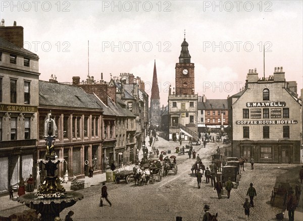 High Street, Dumfries, Scotland, Historic, digitally restored reproduction from a 19th century
