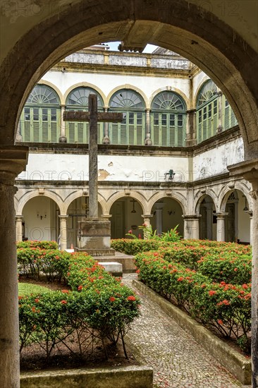 Garden and inner courtyard of a historic baroque church in the city of Recife, Pernambuco, Recife,