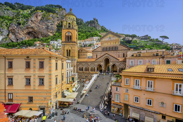 Cathedral square with cathedral in the historic centre, Amalfi, Amalfi Coast, Amalfitana, Campania,