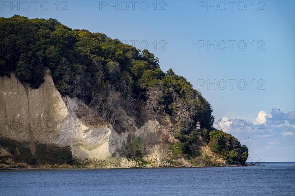 The chalk cliffs of Rügen, cliffs of the Stubbenkammer, Kolliker Ort lighthouse, in the Jasmund