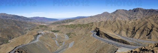Road with serpentines, mountain landscape, Tizi-n-Tichka pass road, High Atlas, Morocco, Africa