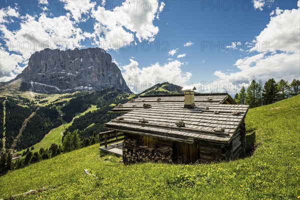 Huts on the Gardena Pass, Passo Gardena, Puez-Geisler nature park Park, Dolomites, Selva di Val