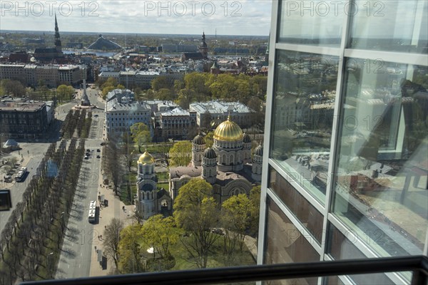 View from the glass lift of the Raddisson Blue Hotel of the Cathedral of the Nativity of Christ,