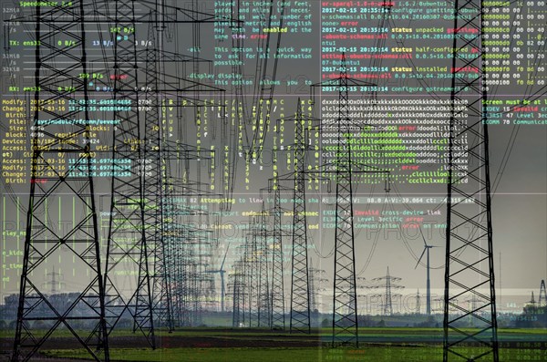 Symbolic image Critical infrastructure, blackout risk, cyberterrorism, extra-high voltage lines,
