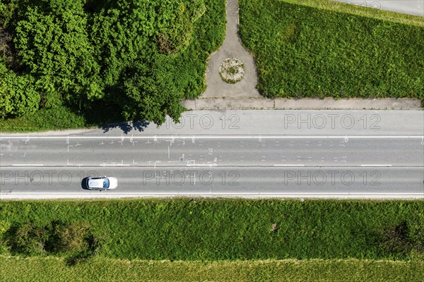 Drone photo of an accident scene. Traces of an accident on the B28 motorway near Dettingen an der
