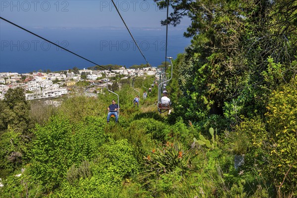 Chairlift from Anacapri to Monte Solaro 589m, Capri, Campanian Archipelago, Gulf of Naples,
