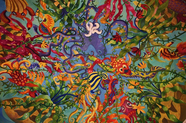 Interior, ceiling painting, Hotel Atlantis, the Palm Jumeirah, Dubai, United Arab Emirates, VAR,