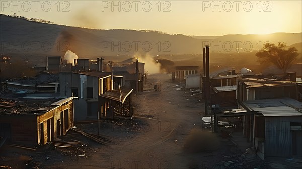 Deserted mining town nature reclaiming architecture, AI generated