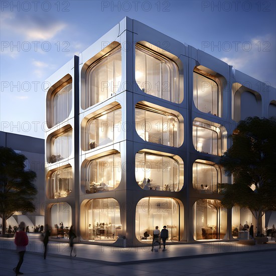 KI generated architectural structure melding computer aided design illustrations with genuine