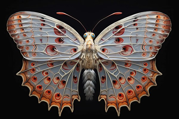 Stylized colored morph butterfly on a black background, AI generated