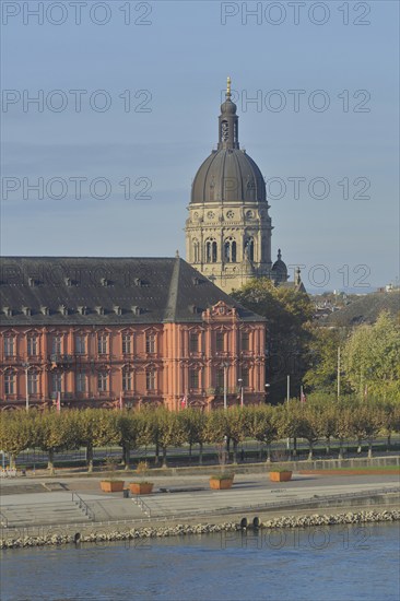 Baroque Electoral Palace and Christ Church with dome on the banks of the Rhine, Rhine, Old Town,
