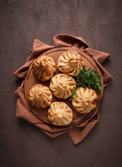 Deep-fried khinkali, khinkali with meat, traditional Georgian dish, no people
