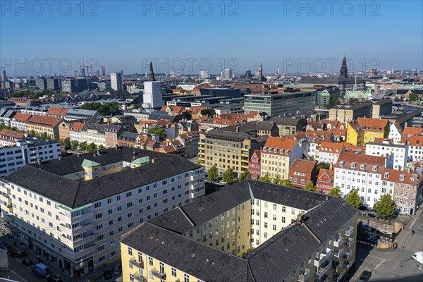 Panoramic view over the city centre of Copenhagen, from Christianshavn to the city centre, Denmark,