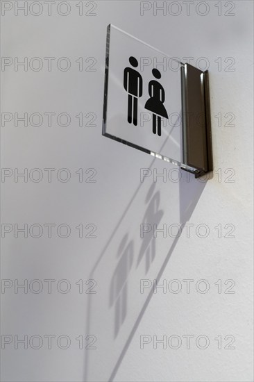 Transparent sign, indication of toilets, WC, with shade