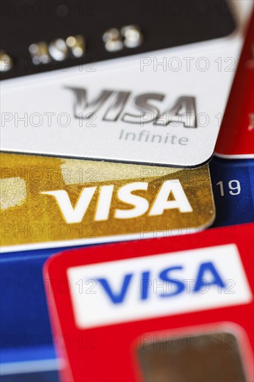 Credit cards from VISA to pay as background in Stuttgart, Germany, Europe