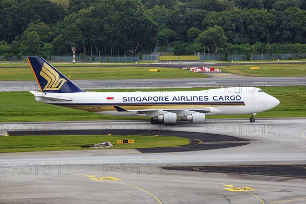 A Boeing 747-400F (SCD) aircraft of Singapore Airlines Cargo with the registration 9V-SFI at Changi