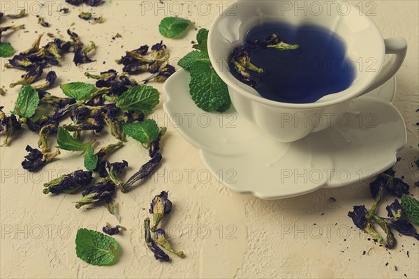 Butterfly pea tea. Cup of Thai tea, drink, Breakfast, Anchan