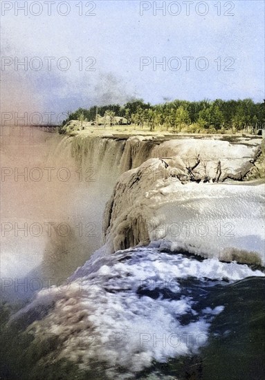 Niagara Falls, Canada, USA, Historical, digitally restored reproduction from a 19th century