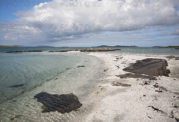 White sand at Traigh Mhor beach, the Cockle Strand, Barra, Outer Hebrides, Scotland, UK