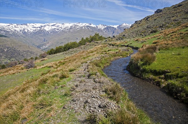 Water channel for irrigation known as an acequia, Sierra Nevada Mountains in the High Alpujarras,