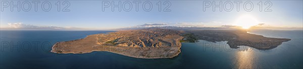 Aerial view, landscape at Lake Issyk Kul, Kyrgyzstan, Asia