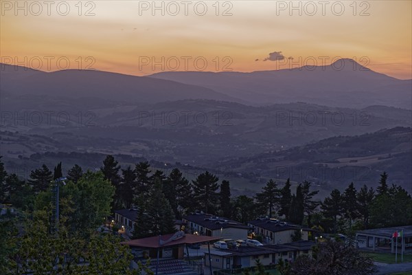 Dusk over the mountains of the Marche Apennines near San Ginesio. San Ginesio, Macerata, Marche,