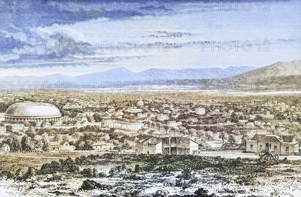 General view of Salt Lake City, Utah, in the 1870s. From American Pictures Drawn With Pen And