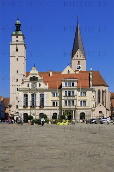 Europe, Germany, Bavaria, Ingolstadt, Town Hall, built in 1882, Church of St Moritz, Ingolstadt,