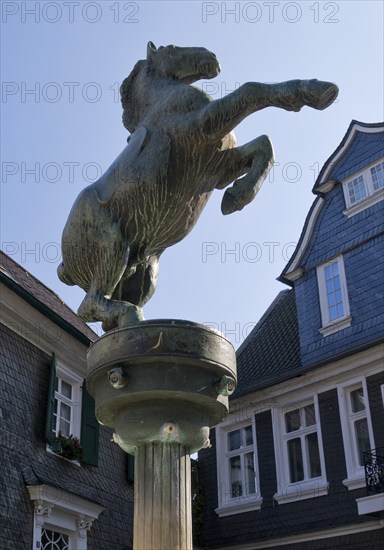 Horse fountain by Rudolf Christian Baisch in front of the town history centre, Mettmann, Bergisches