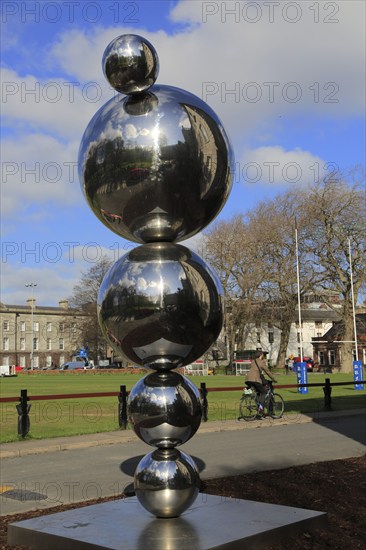 'Apples and Atoms' sculpture by Elis O'Connell 2013 Trinity College, Dublin, Ireland, Republic of