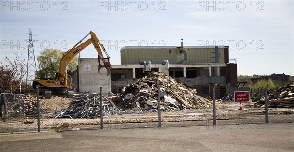 Deindustrialisation and demolition of old industrial buildings at Brantham, Suffolk, England,