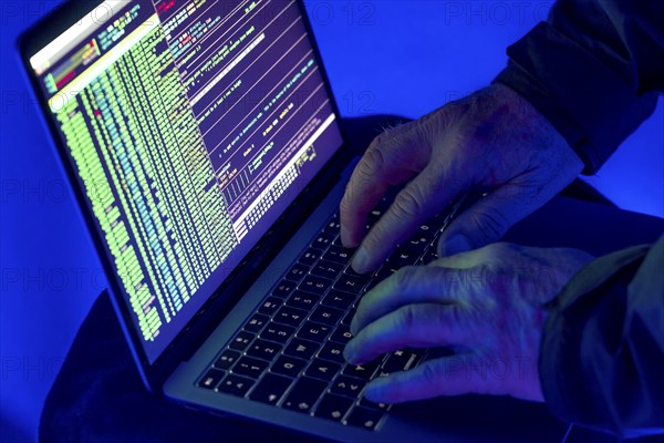 Symbolic image cyber attack, computer crime, cybercrime, computer hackers attack a network,