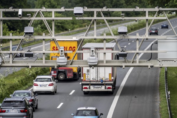 Sensors on a toll bridge, for recording motorway tolls, on the A43 motorway near Dülmen,