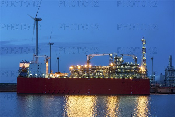 EemsEnergyTerminal, floating LNG terminal in the seaport of Eemshaven, tankers bring liquefied