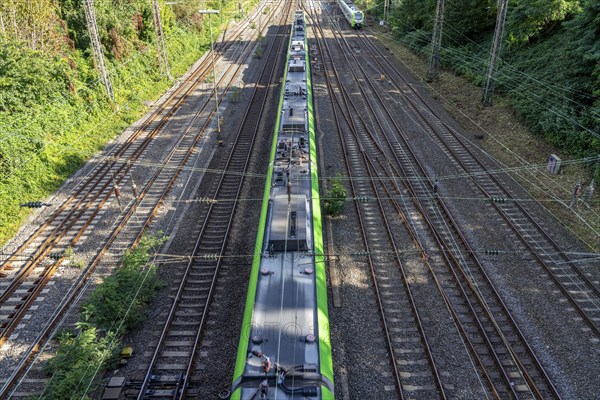 Tracks in front of Essen main station, 7 parallel tracks, S-Bahn train, North Rhine-Westphalia,