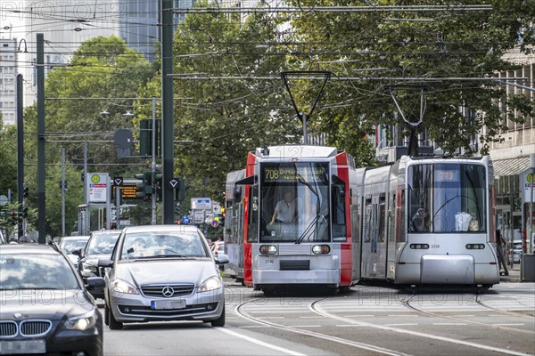 Local transport, Rheinbahn trams, on Graf-Adolf-Straße, North Rhine-Westphalia, Germany, Europe