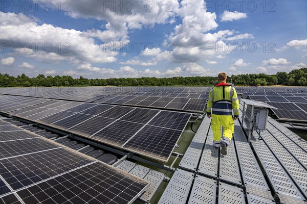 Germany's largest floating solar power plant on the Silbersee III, a quarry pond no longer used for