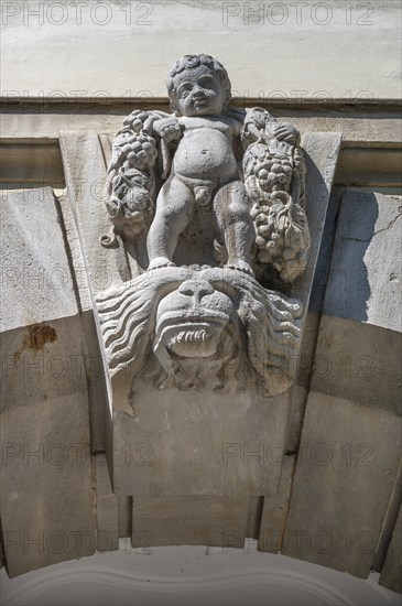Sculpture above the main entrance of Dürer-Gymnasium, Sielstr. 17, Nuremberg, Middle Franconia,