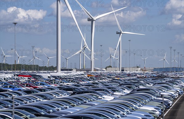 Storage area for new cars in the port of Vlissingen-Oost, vehicles are temporarily stored on over